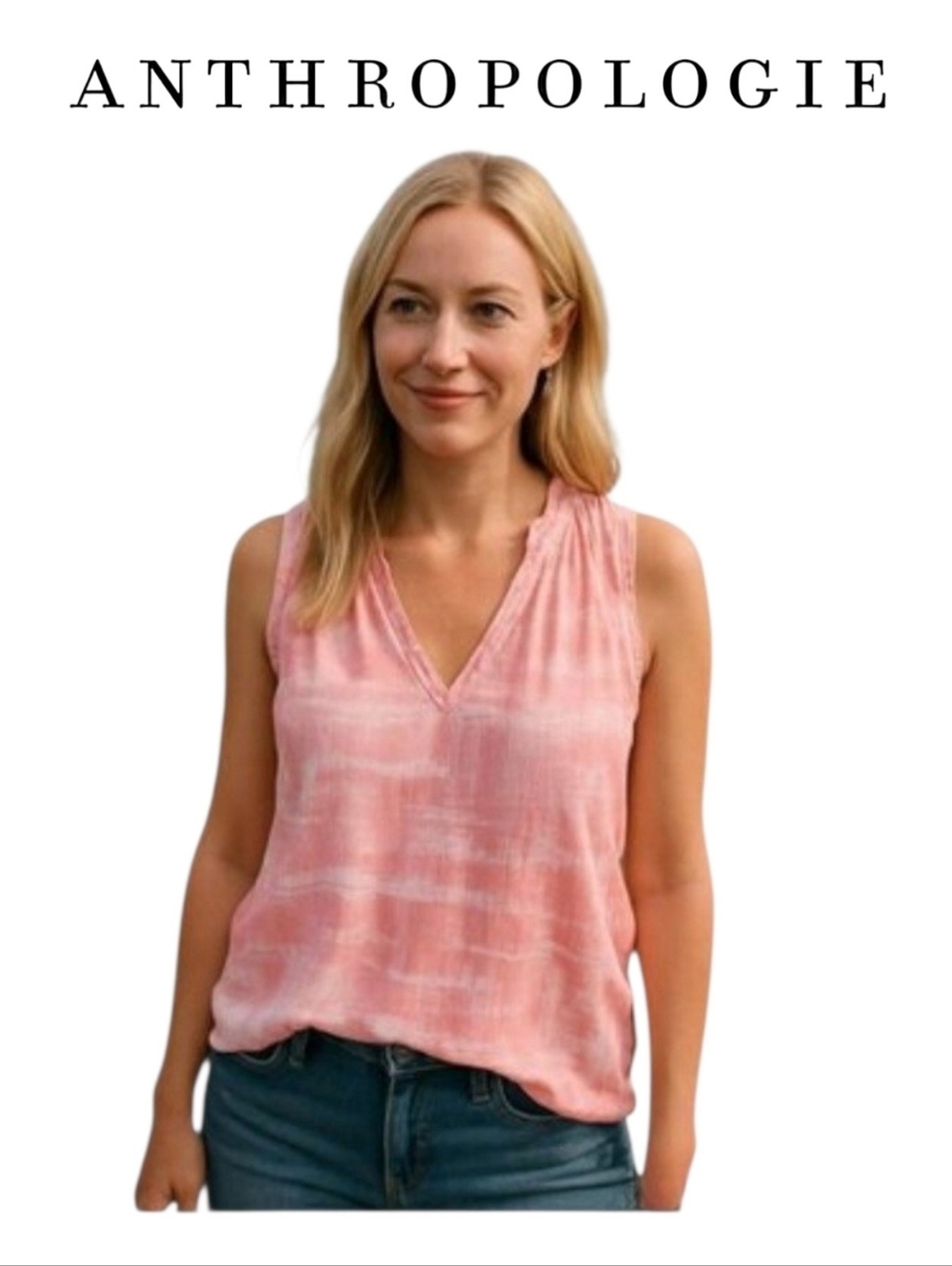Anthropologie Cloth & Stone Pink White Sleeveless Summer Top XS Boho Chic
